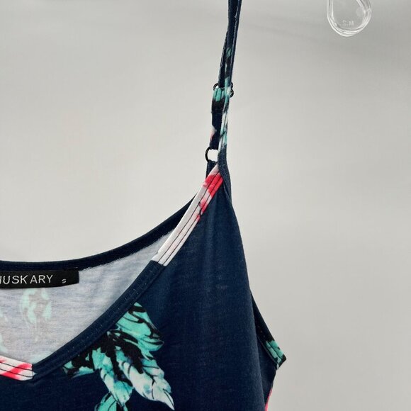 Huskary Women's Floral Maxi Dress Sleeveless Navy/Multi Size Small Pockets - Picture 3 of 8